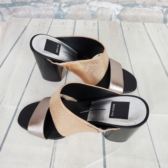 Dolce Vita Rocko Metallic Leather Mule Slides Rose  Gold Pewter Size 8.5 - Picture 7 of 16